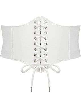 White leather elastic wide stretch belt corset top halloween cosplay costume NWT